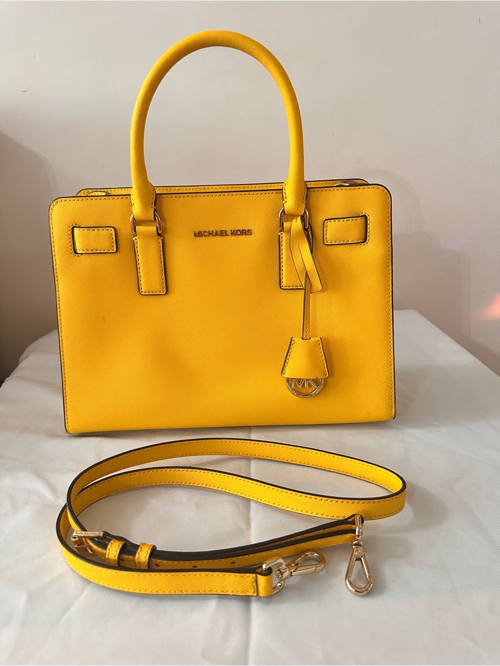 Michael Kors Bright Yellow Saffiano Leather Satchel with Strap